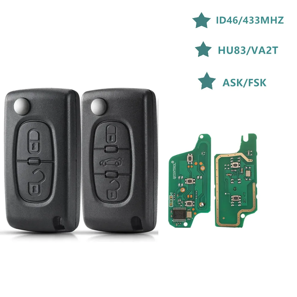 

2/3 кнопки, дистанционный ключ от автомобиля 433 МГц для Citroen C1 C2 C3 C4 C5 Berlingo Picasso для Peugeot 207 307 ID46 CE0536 CE0523