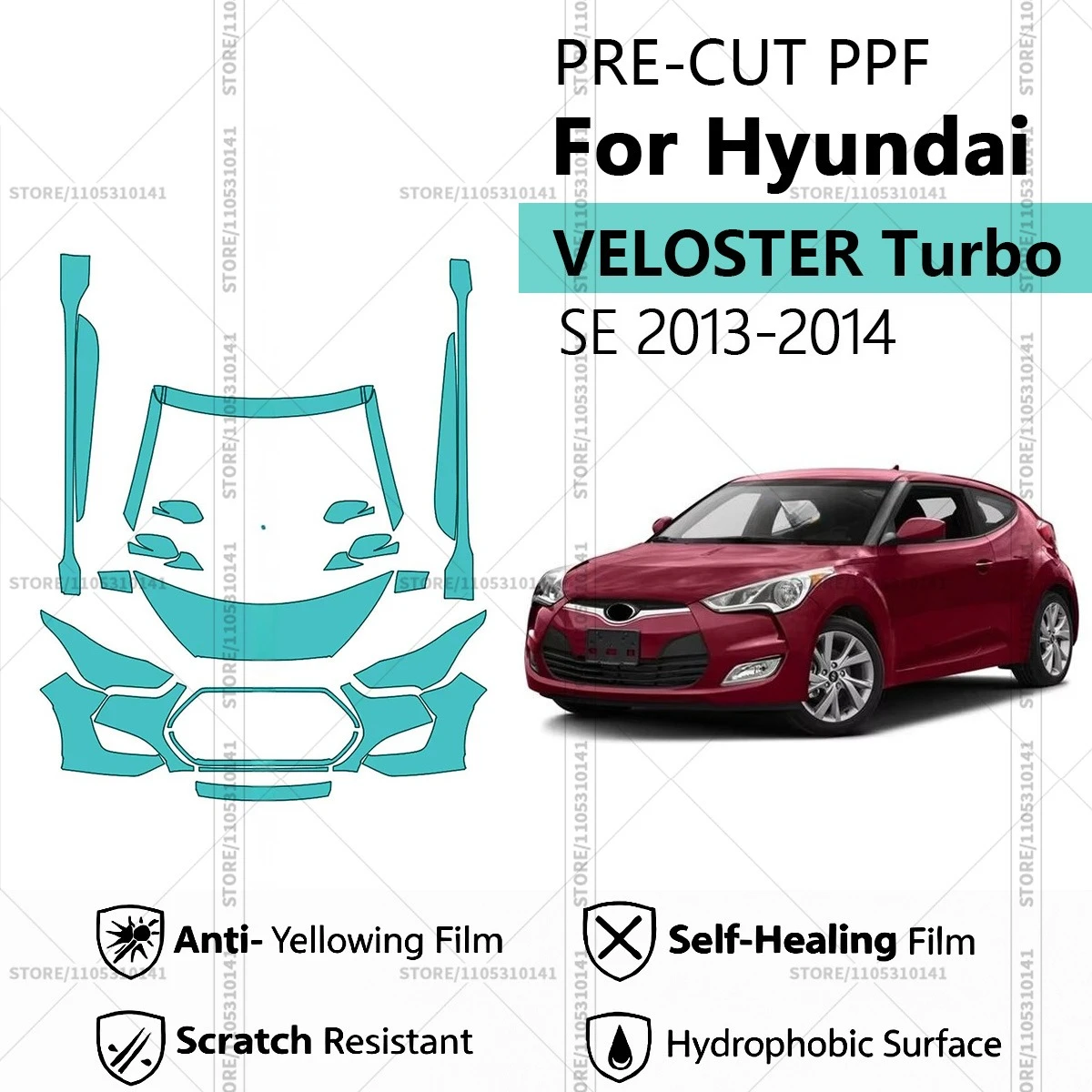 

Предварительно нарезанная прозрачная защитная пленка PPF для автомобилей Hyundai VELOSTER Turbo SE 2013-2014, комплект для передней части и порогов
