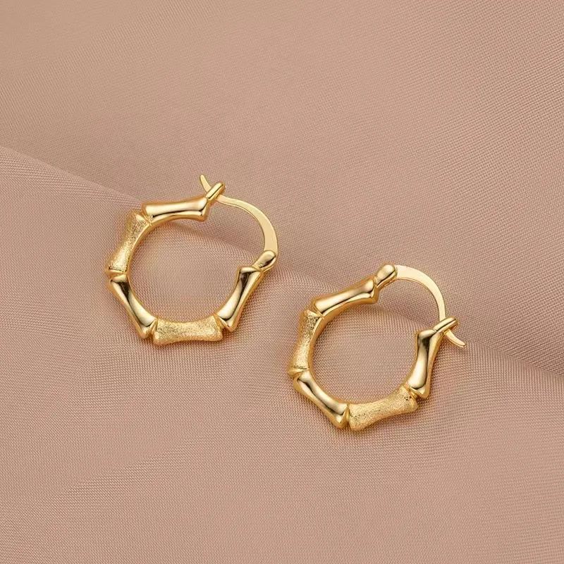 

3D Elegant 14k Gold Color Bamboo Joint Earrings Wedding Engagement Pure Gold Color Long Drop Earrings Fine Jewelry Gifts