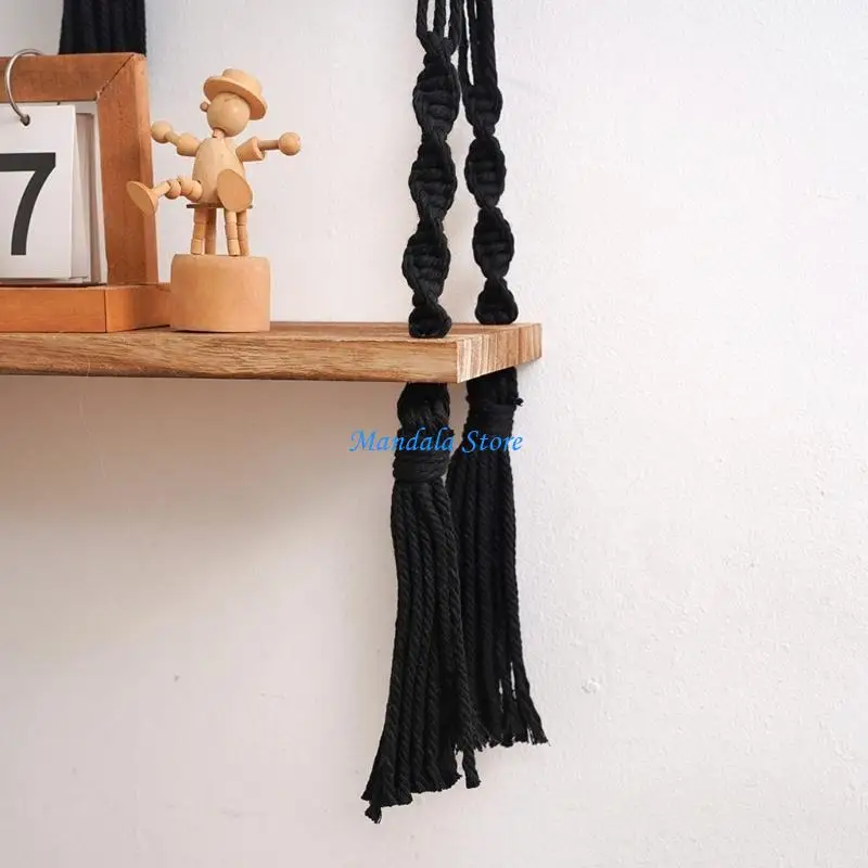 

U2JC Halloween Bat Tapestry Wall Organizers for Creative Interior Display Handwoven Cotton Rope Tassels Floating Shelf
