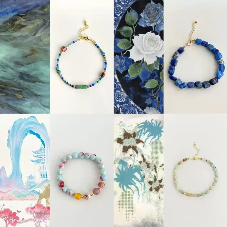 Retro Neo Chinese Style Colorful Natural Stone Bead Bracelets for Women Men Traditional Court Elegant Jewelry Hand Ornament Gift
