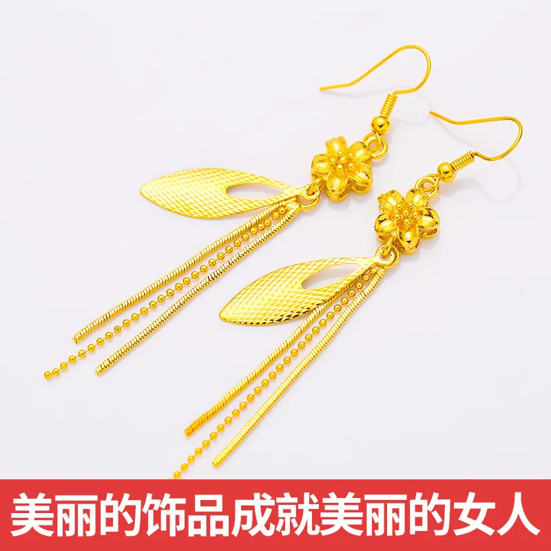

24K Gold Heart Tassel Long Earrings Women's AU999 - Premium, delicate combo, fits gifting & banquets