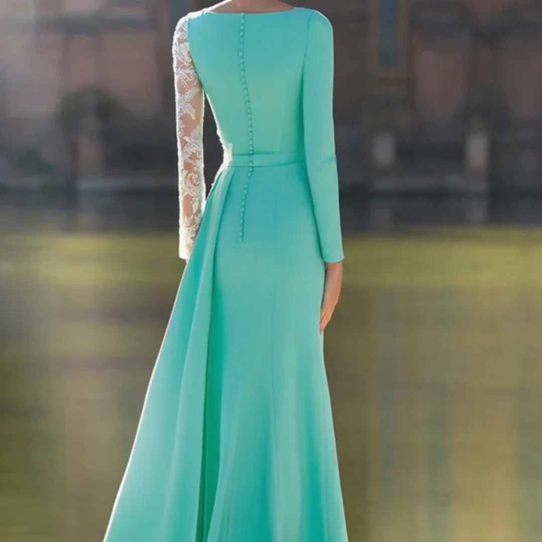 Vestido clásico de madre de la novia con apliques de color marfil y cuello en V, vestido de invitados de boda de sirena de manga larga para mamá personalizado