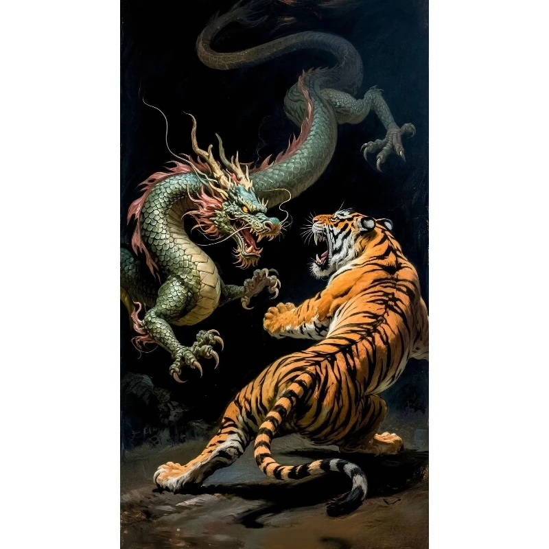 

500/1000/1200/2000 PCS Jigsaw Puzzles Tiger and Dragons Fight Animal Family Activity Games for Gameroom Bedroom Home Decor Gift
