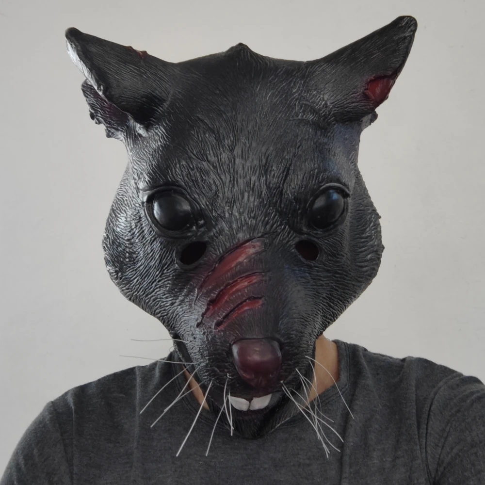 Mutant Rat Maska na całą głowę Halloween Movie Cosplay Kostium zwierzęcy Nakrycie głowy Straszna mysz Maska lateksowa z brodą Rekwizyty do dowcipów