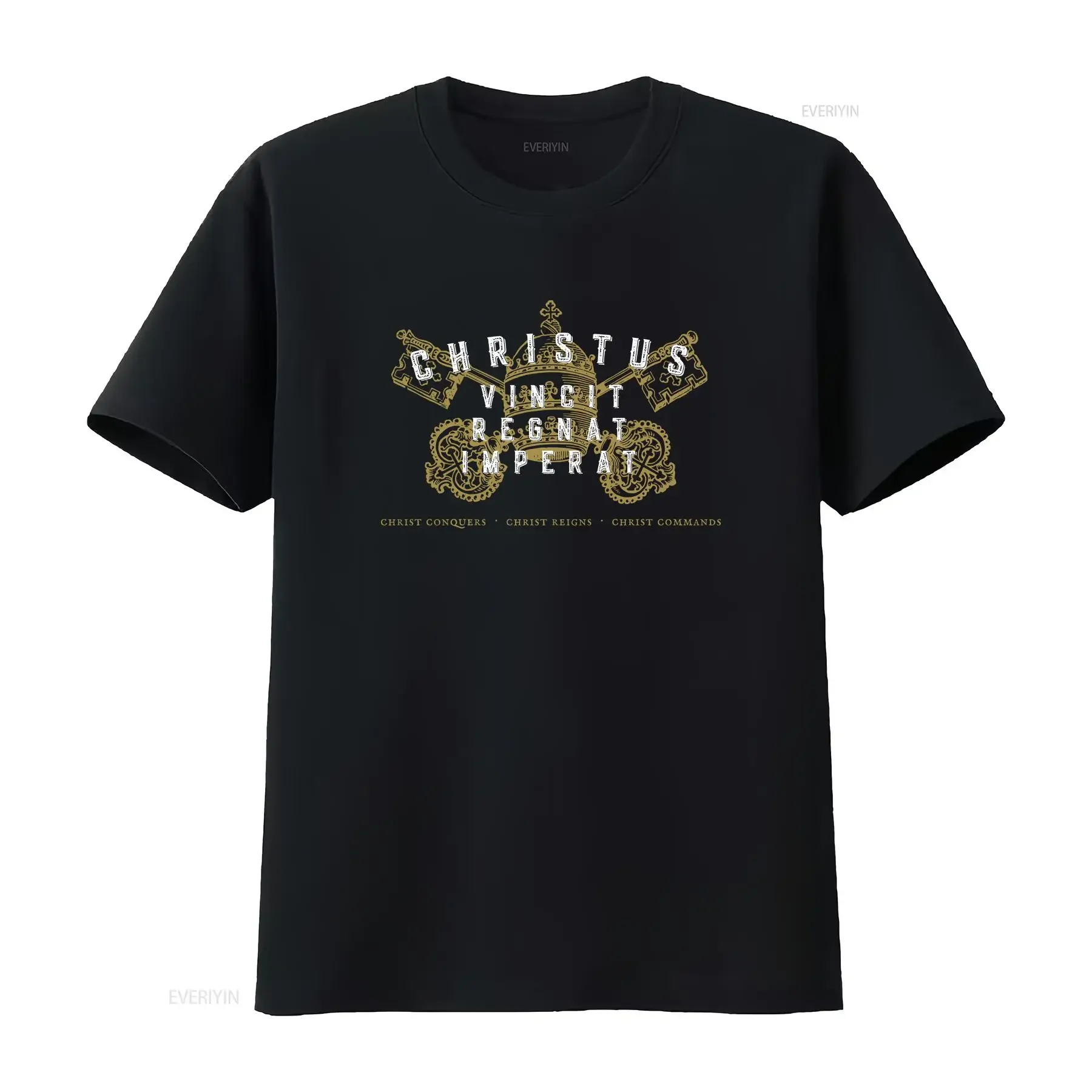 Christus Vincit Catholic Men's T Shirt Christ Conquers Reigns Commands Traditional Men s TLM Latin Mass vintage Washed Unisex
