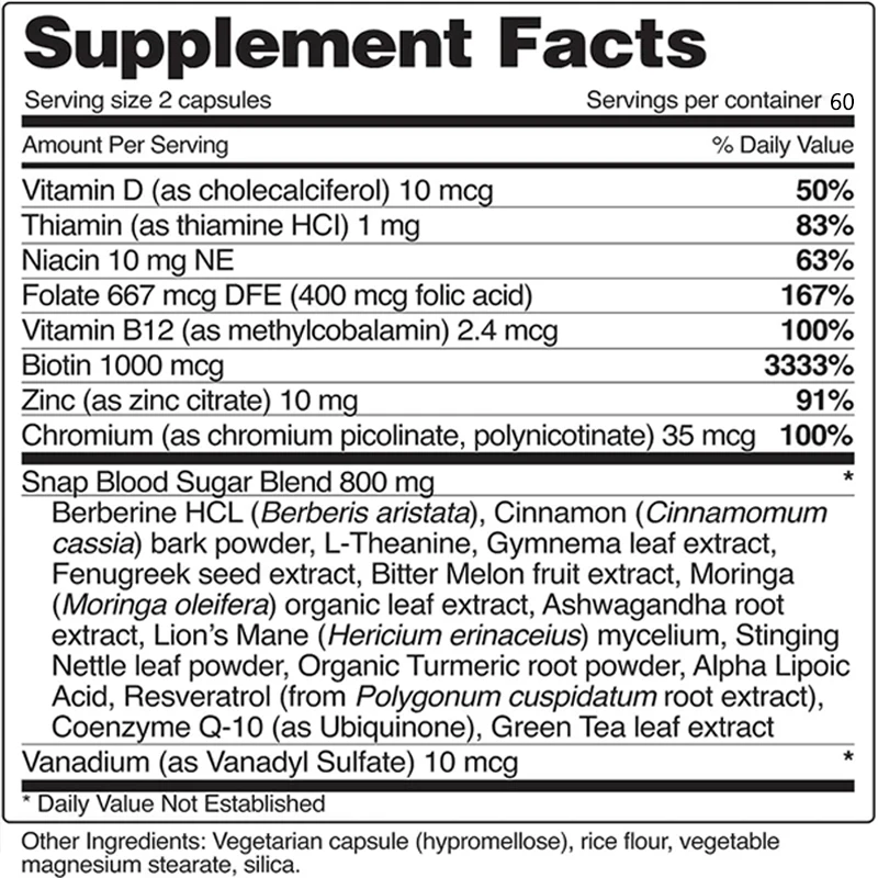 Blood Sugar Blend Supplement with Cinnamon, Organic Turmeric, Alpha Lipoic Acid, Zinc, and Other Vitamins Non-GMO, 120 Capsules