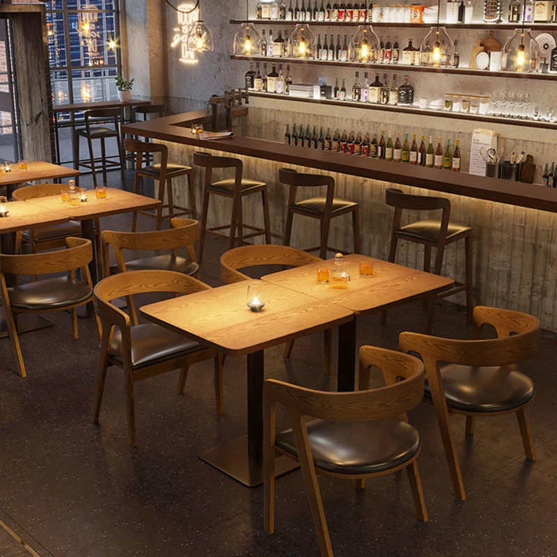 American Retro Table and Chair Set Coffee Shop Nordic Solid Wood Theme Restaurant Bar Solid Wood Table Commercial Furniture FYCT