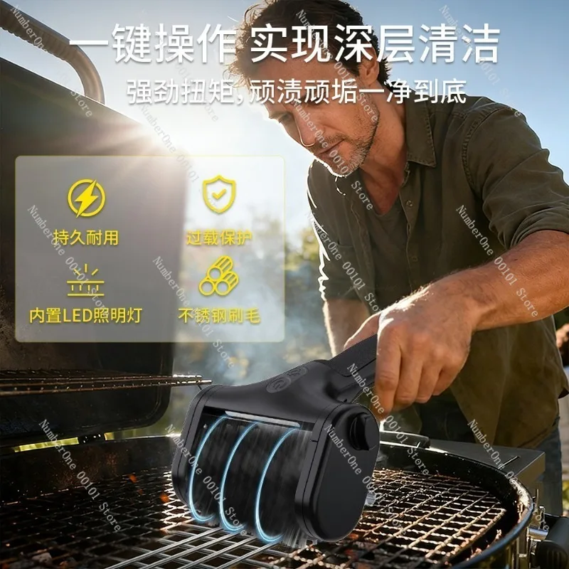 Large Size Electric BBQ Grill Brush Food Grade Steel Wire Bristles with LED Light Heavy Duty Cleaning Tool for Thick Wire Mesh