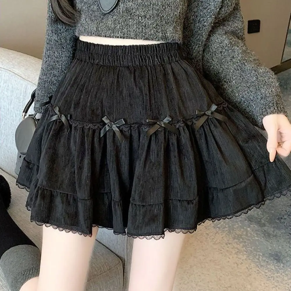 Dziewczęca spódniczka mini z wysokim stanem, z wkładkami ochronnymi, falbankami, kokardką, spódnica w kształcie litery A, sukienka tortowa, luźna, koronkowa, plisowana mini spódniczka damska