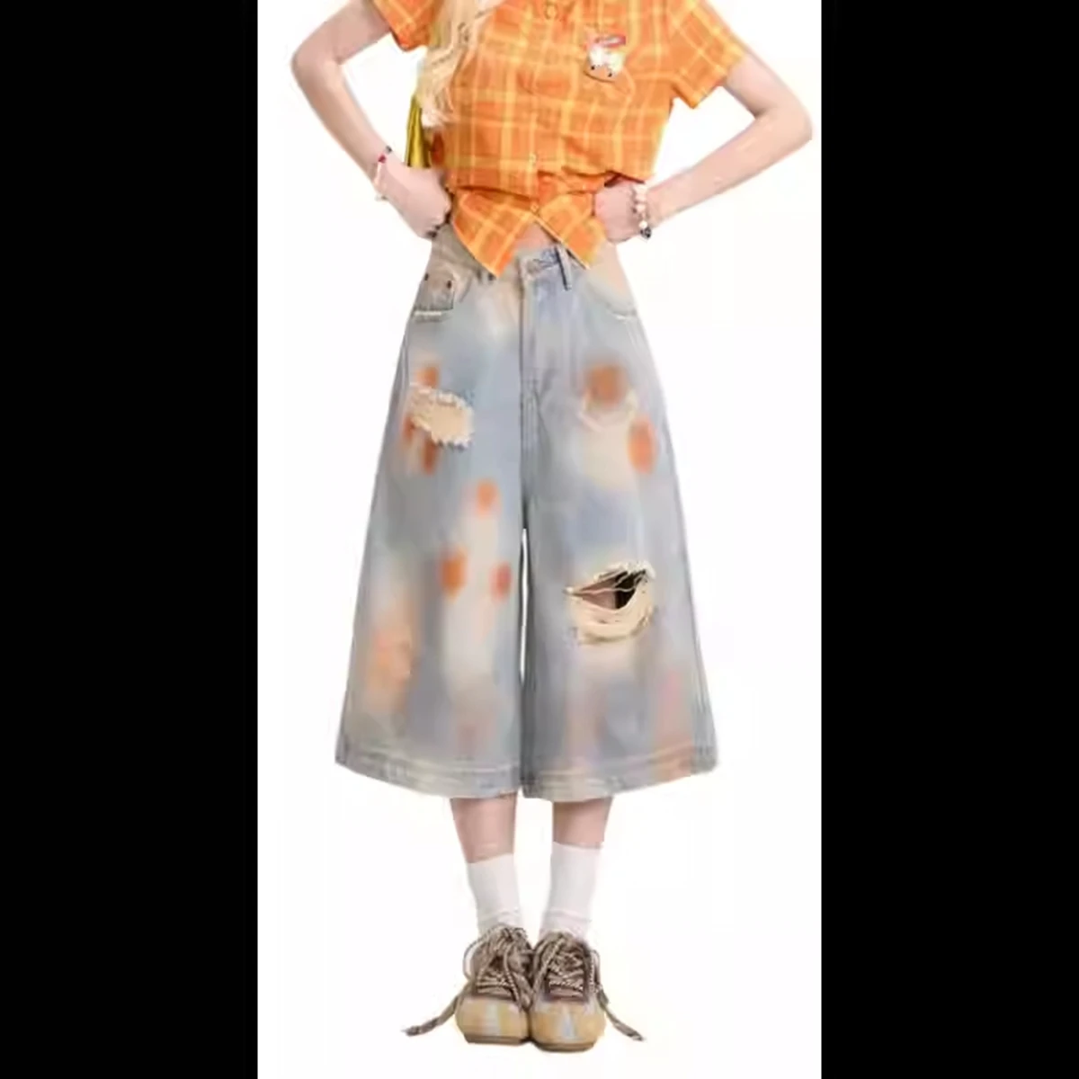 

Женские синие джинсовые шорты Y2k Джинсы Короткие брюки Harajuku Эстетические винтажные рваные ковбойские шорты с низкой талией Мужская одежда 2000-х годов