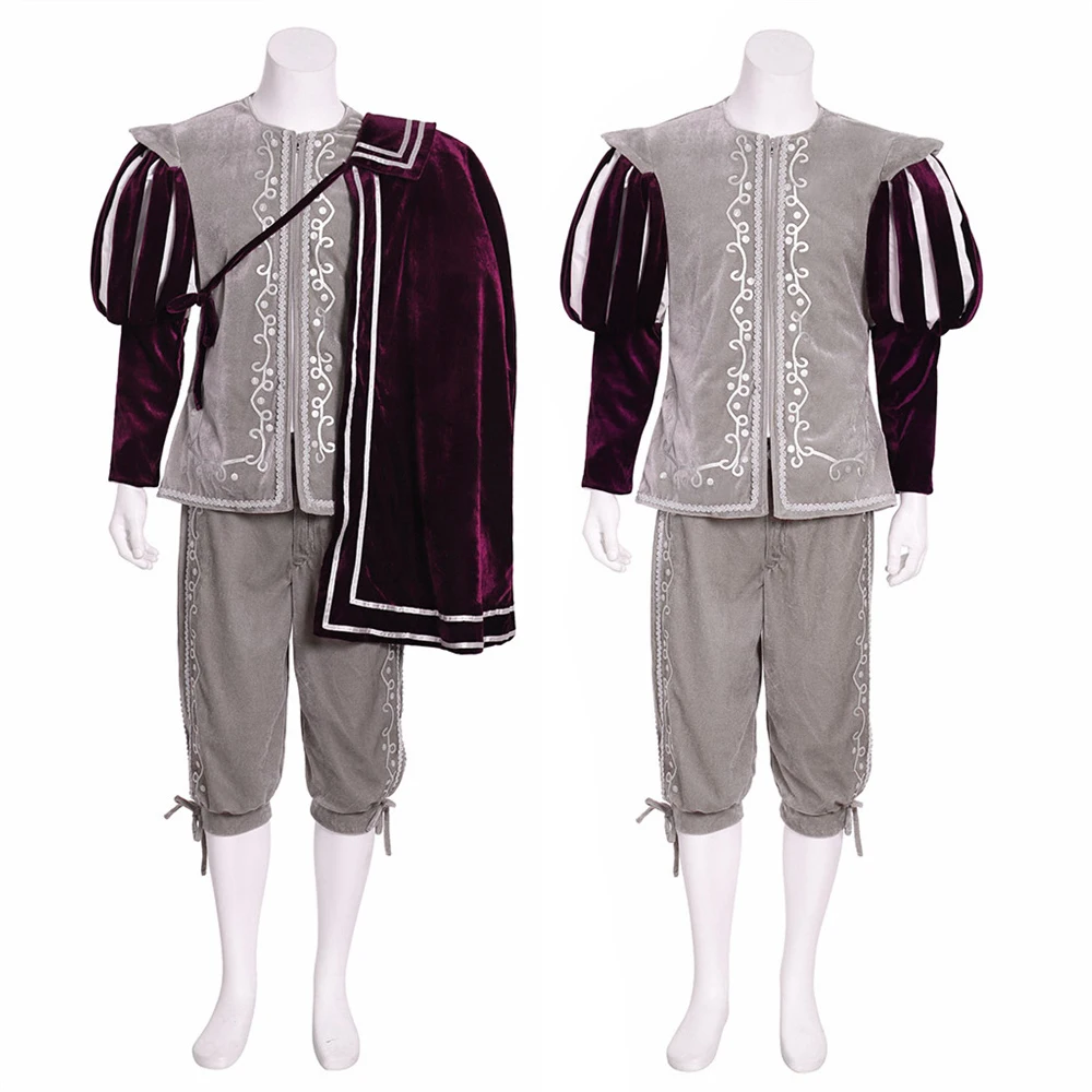 Men's Tudor Warrior Uniform Suits with Cape Medieval Renaissance Aristocrat Military Officers Costume Musical Stage Outfits