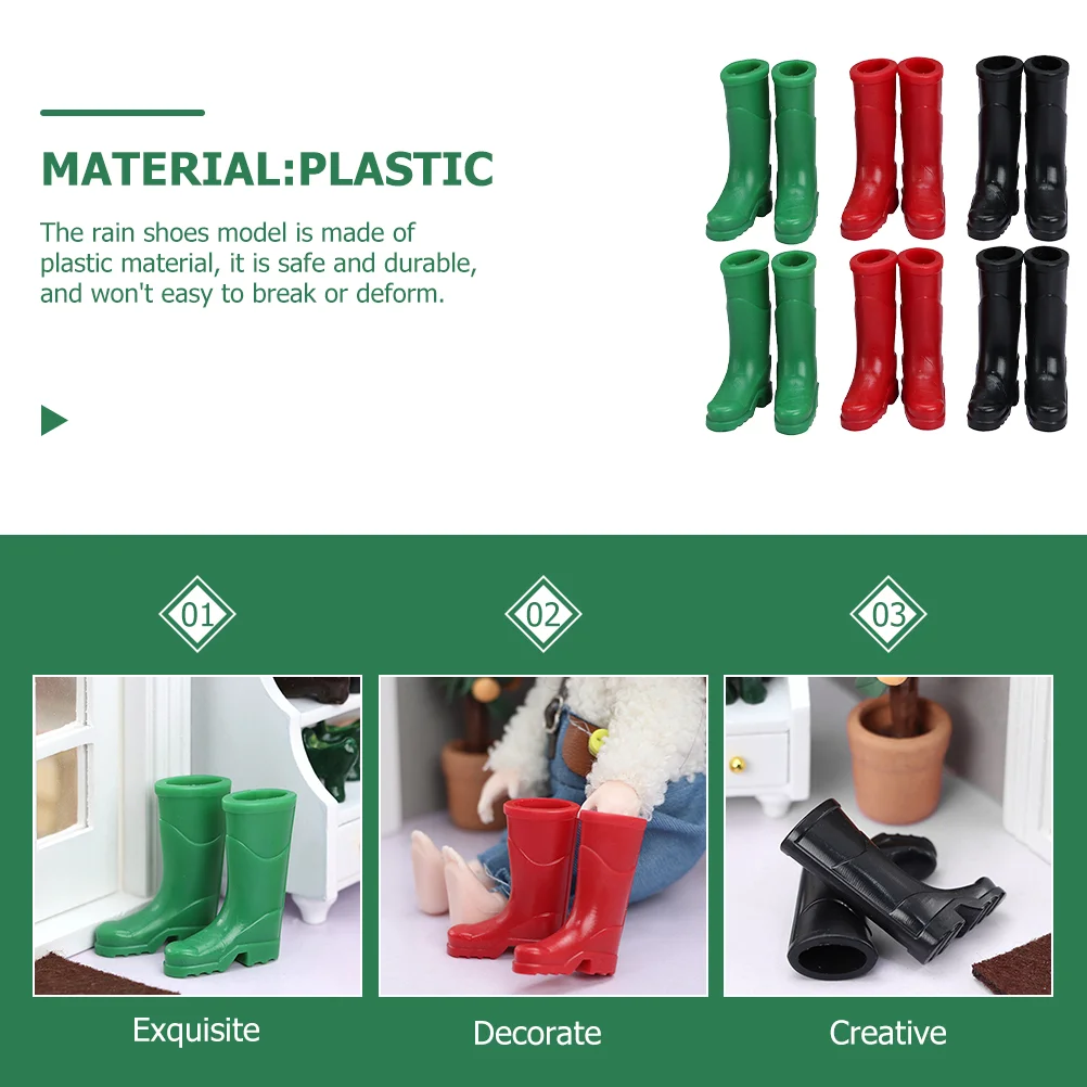 Bottes de simulation pour la décoration de la maison, accessoires de maison, jouets miniatures, petits modèles, chaussures en plastique, maison de course, pluie, britannique, 6 paires