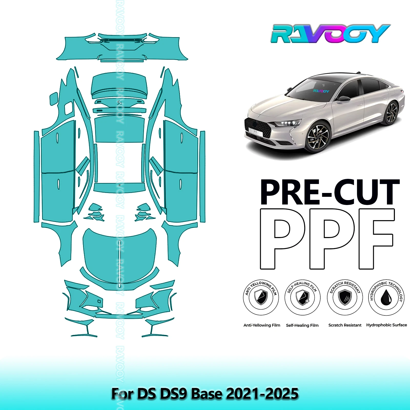 RAVOOY 8.5Mil Precut TPU PPF Full Vehicle Clear Bra Stone Chip Guard EU UK For DS DS9 Base 2021-2026