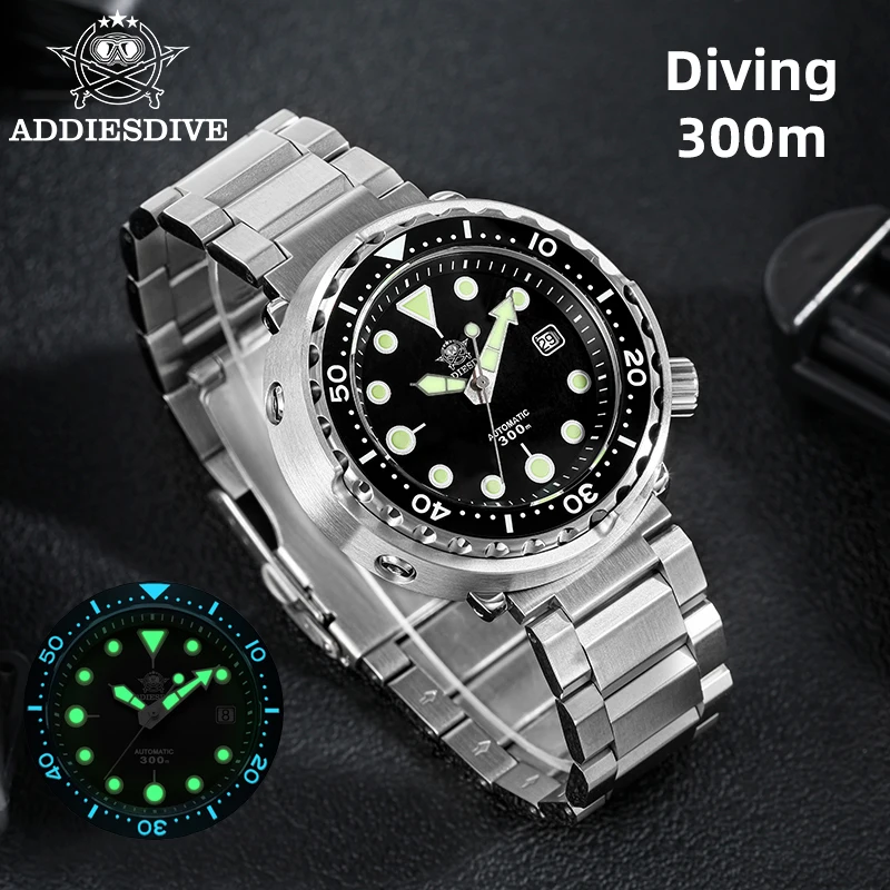 ADDIESDIVE 8215 Cristallo di zaffiro Tonno Orologi meccanici automatici da uomo Lunetta in ceramica C3 Orologio maschile super luminoso 300M Diving