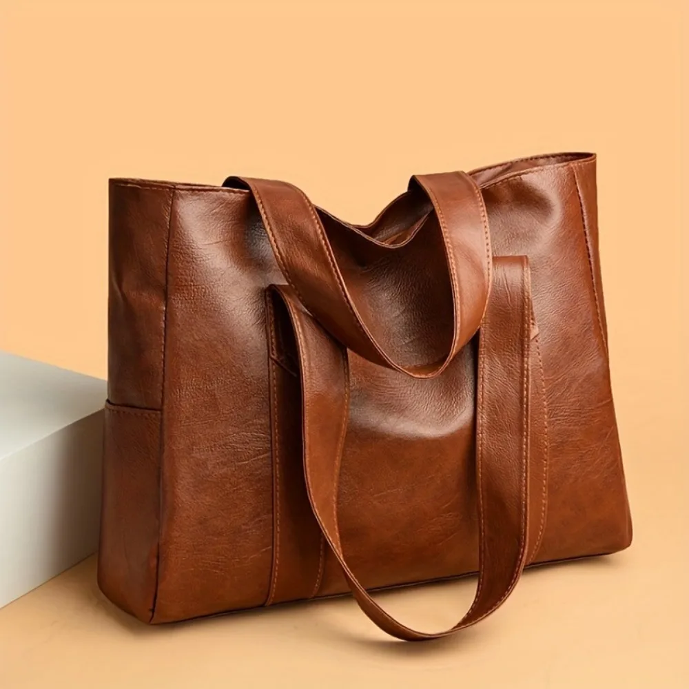 

Elegant Ladies Handbag Spacious Shoulder Bag with Zipper Durable Solid Color Bag for Daily Shopping School and Work