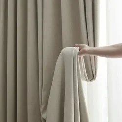 P1060Thickened high-end chenille curtains for the whole house solid color modern simple 2024 living room bay window blackout