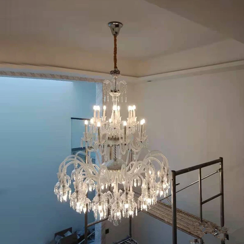 Luxury Glass Chandelier Indoor Lighting Crystal Suspension Pendant Lamp Classic Flower Design Hanging Home Light