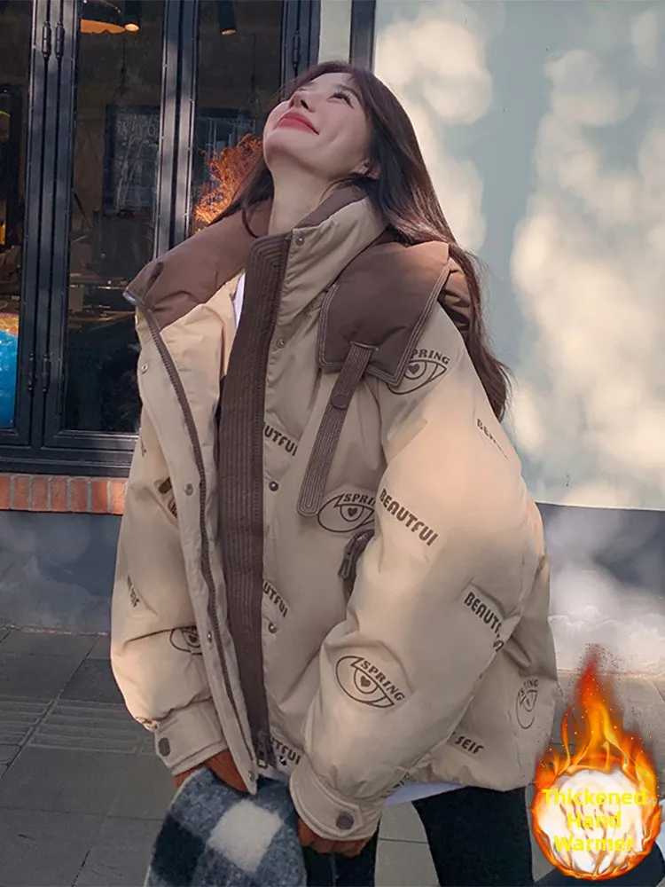 

Женская утепленная хлопковая куртка-пуховик, новая зимняя модель, свободного кроя, повседневная, теплая, с капюшоном, в корейском стиле, с длинными рукавами, на молнии