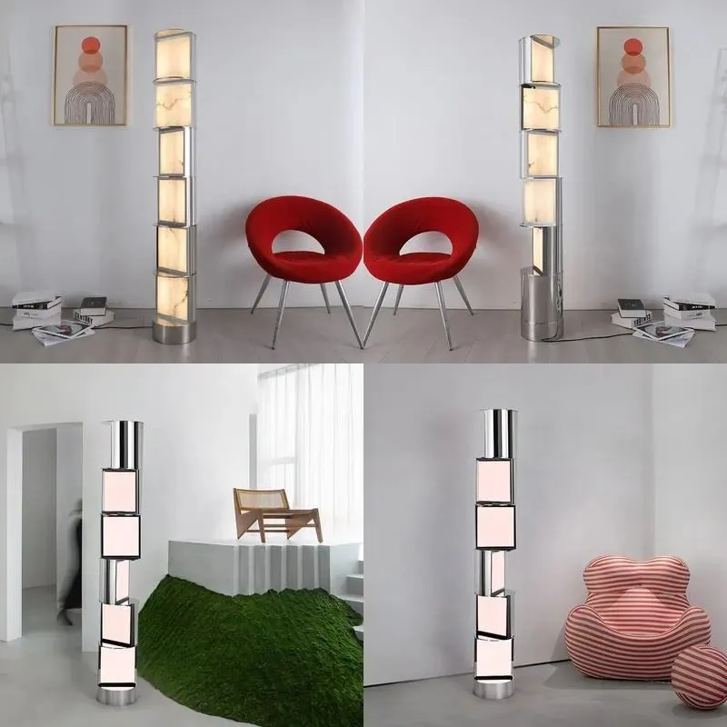 Modern Stainless Steel Marble Floor Lamp LED Standing Light for Living Room Bedroom Hotel Corner Designer Art Deco Style