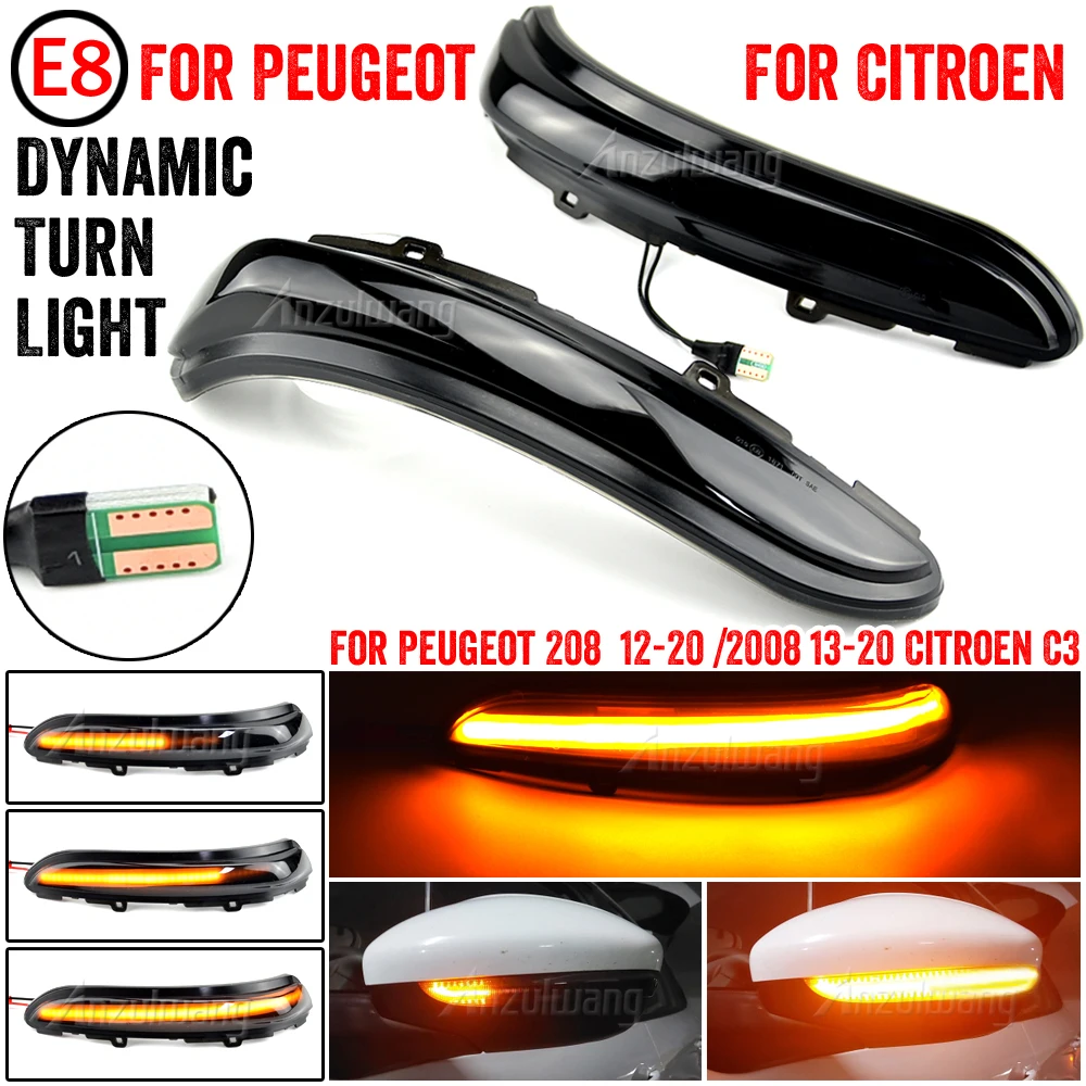 Do Peugeot 208 2008 2012 2013 2014 2015 2016 2017-2020 Citroen C3 Dynamiczny kierunkowskaz LED Lusterko boczne Wskaźnik świateł Migacz