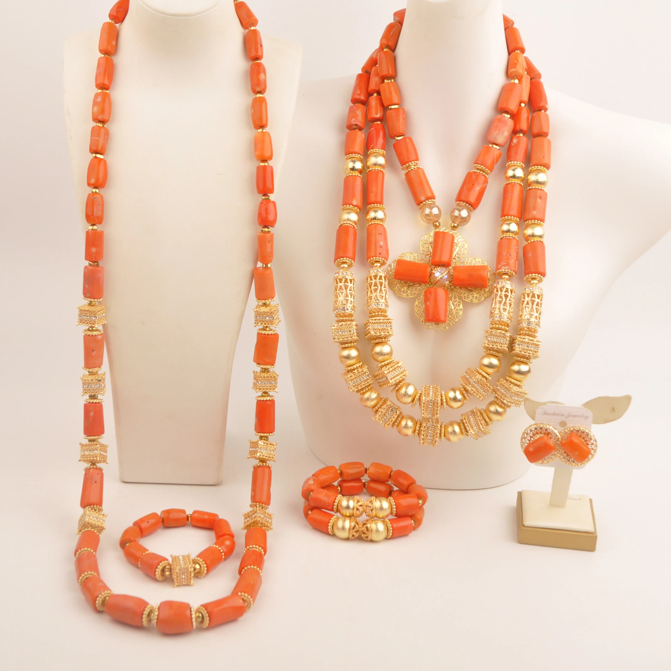 

Natural coral African Orange necklace Nigerian wedding fashion jewelry