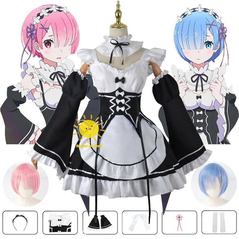 Anime Ram Rem Cosplay Re Life in un mondo diverso da Zero Cosplay Costume uniforme parrucca Ram Rem Halloween Party Cos donne ragazze