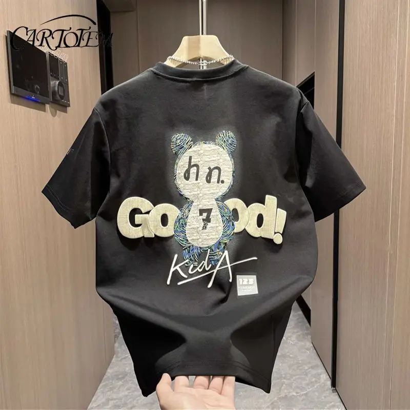 

Мужская хлопковая футболка с круглым вырезом, облегающая футболка с коротким рукавом и мультяшным принтом, модная футболка для пар