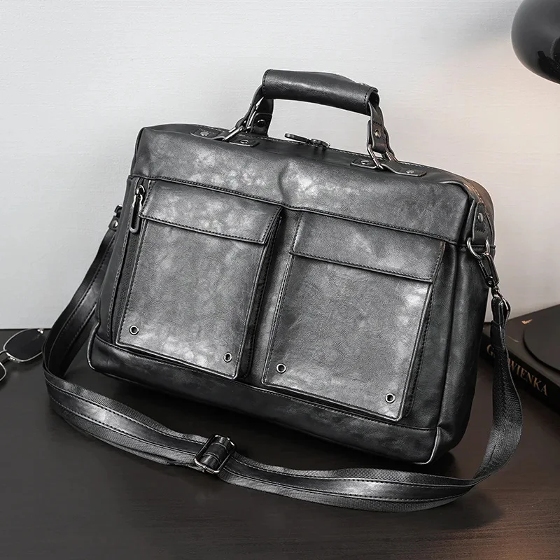 

Business leather men's shoulder fashion small briefcase horizontal man hand casual messenger 13 "laptop bag