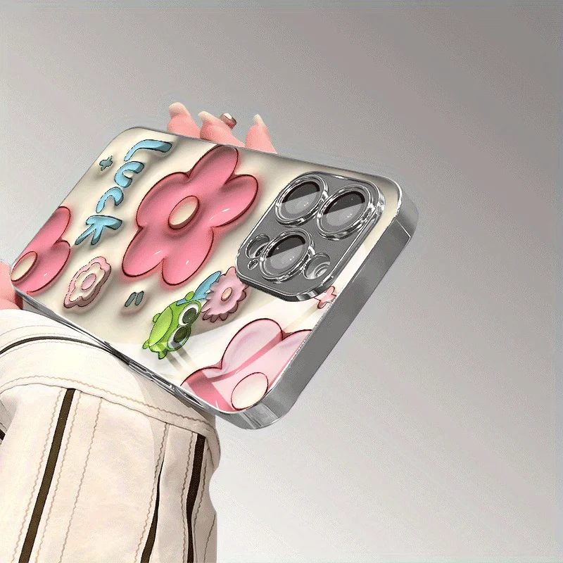 Custodia per telefono in vetro trasparente, splendidamente progettata con grande fiore rosa LUCK per iPhone17 16 15 14 13 12 11Promax Plus