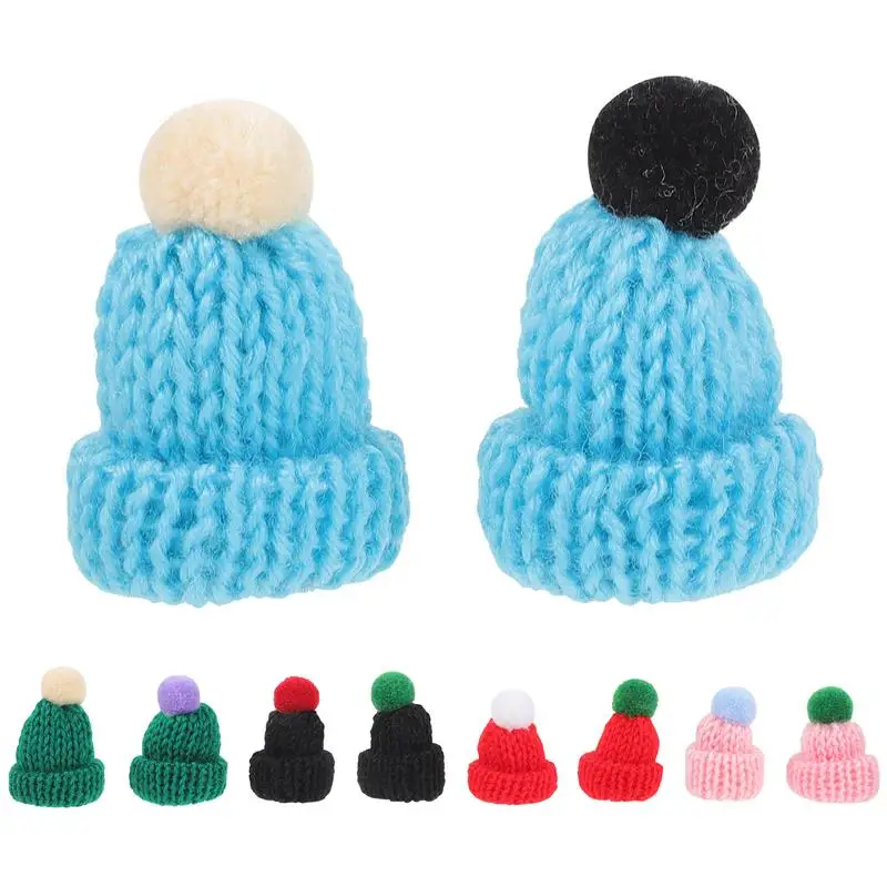 

10pcs Woolen Yarn Knitting Hats Mini Christmas Hats Crochet Santa Hats Wine Bottle Dolls Snowman Hats Pompon Hats Random Color