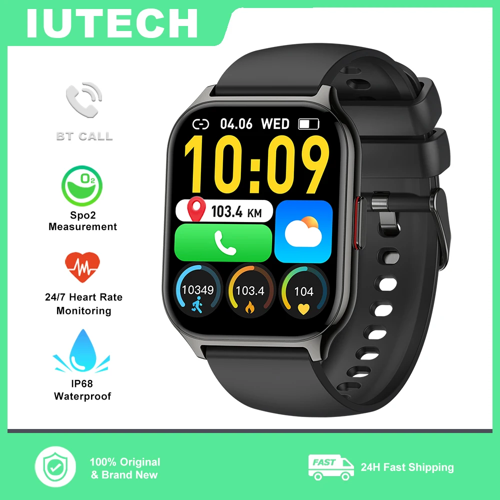 

Умные часы IUTECH P95 с поддержкой Bluetooth, экран 2,01 дюйма, для мужчин и женщин, мониторинг здоровья, IPX8 водонепроницаемые умные часы