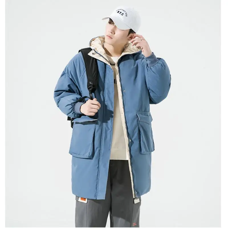 2023 Winter New Youth Fashion Trend Hooded Cotton Clothes for Men's Casual Loose Extended Warm Cotton Clothes