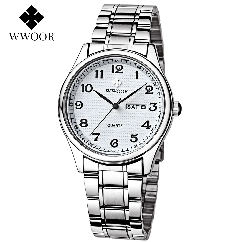 WWOOR New Business Men Watch Luxury Stainless Steel Quartz Wristwatch Fashion Men Watch Waterproof Date Male Clock Reloj Hombre