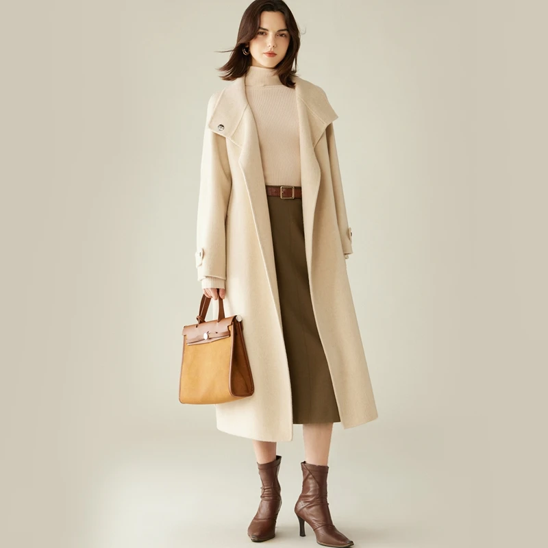 Ladies' 100% Cashmere Thick Double-Sided Long jacket, Classic and Multifunctional, Fashionable And Suitable For Business