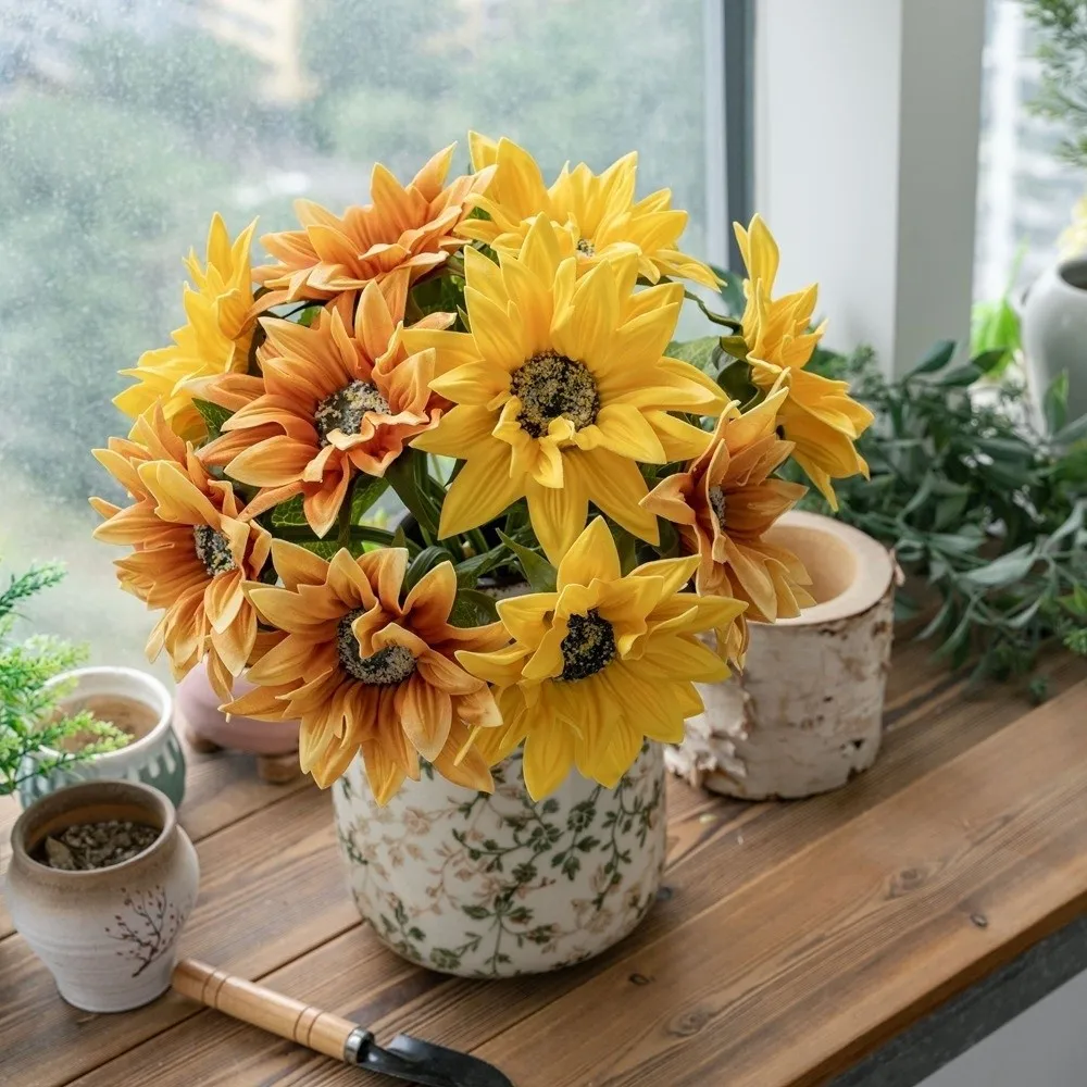 

Realistic Artificial Sunflower Bouquet Elegant Plastic PU Sunflower Flowers Decorative Simulated Sunflower Holiday Party Wedding