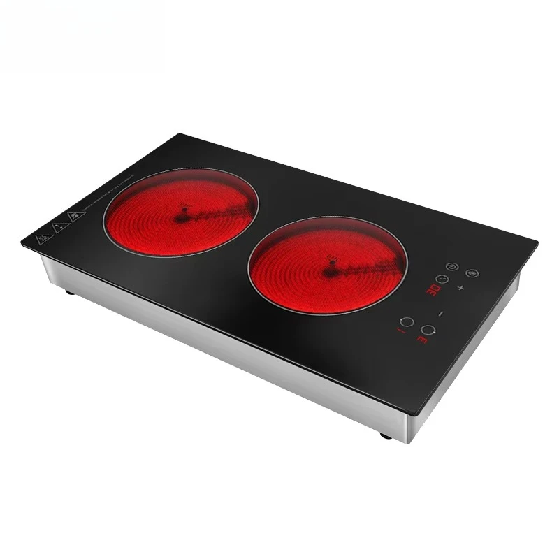 Cooking stove with plug, kitchen appliances 2 burners, built-in ceramic stove, smart operation, easy to clean