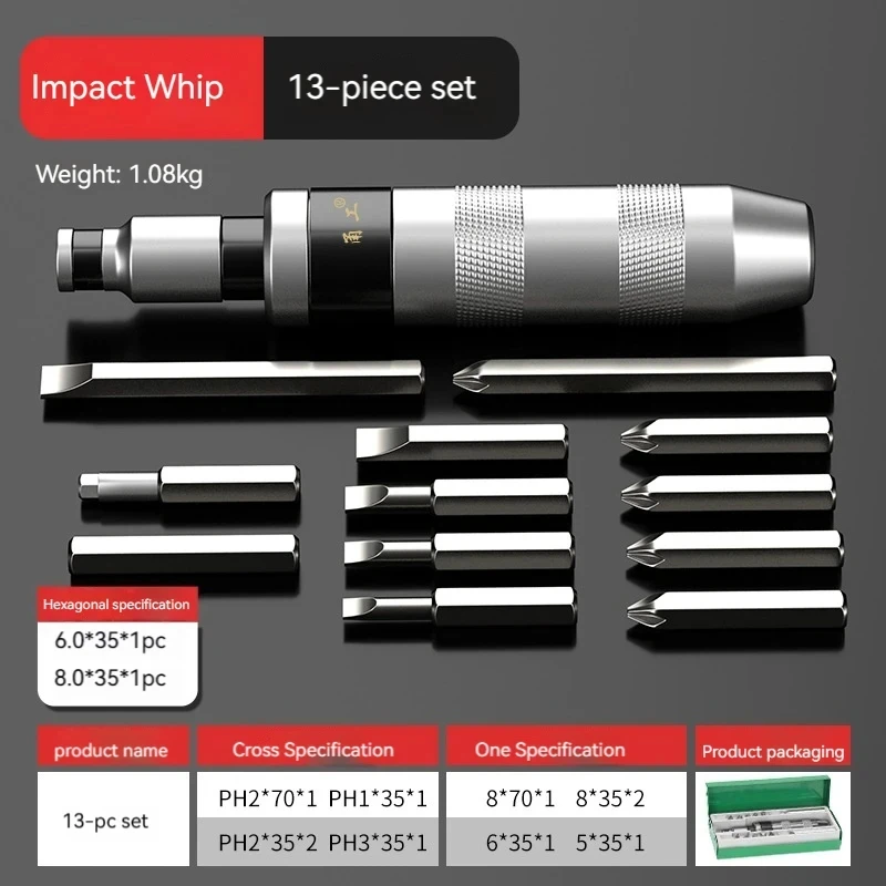 Set di avvitatori a percussione manuali reversibili (7/13 pezzi) - Utensile manuale durevole per disattare i bulloni arrugginiti/rozen