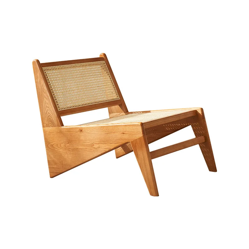 

Nordic Balcony Rattan Chair Single Medieval Rattan Chair Solid Wood Homestay Leisure Chair Wabi Sabi Wind Furniture