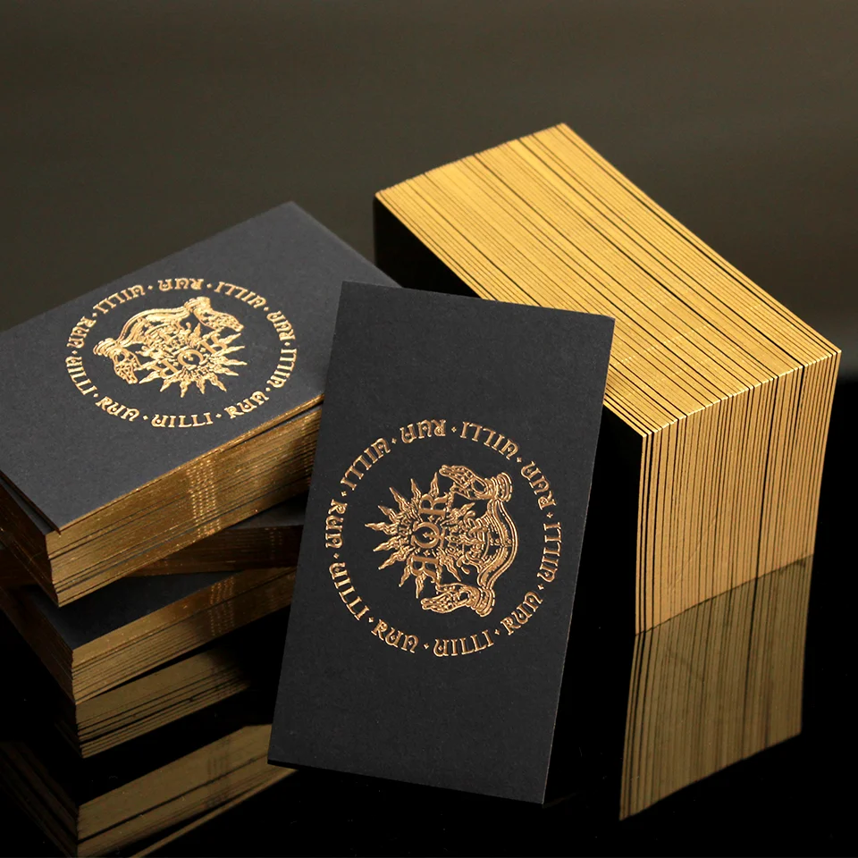 Custom Embossed LOGO Business Card Printed with QR Code Gold Foiled Edge Name Card Office Supplies Black Card Specialty Paper