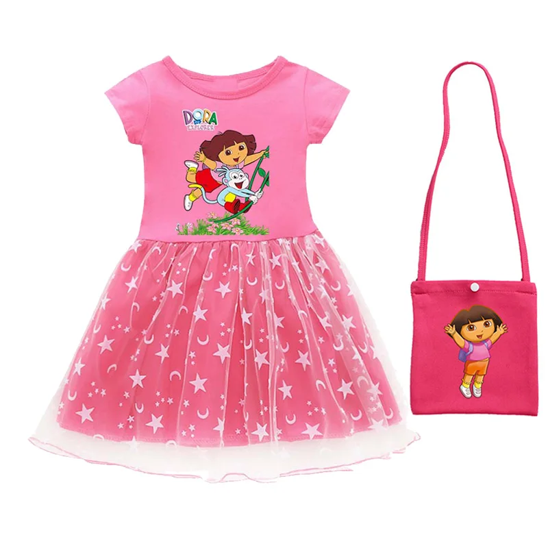 فستان دورا كيدز كارتون دورا فستان الأميرة للفتيات الصغيرات مع حقيبة ملابس الأطفال كهدية عيد ميلاد #5