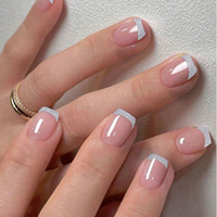 24pcs Upgrade Your Look With Silver glitter full-coverage false nail set 1pc Nail File & 1Nail Glue Sticker Kit Nails