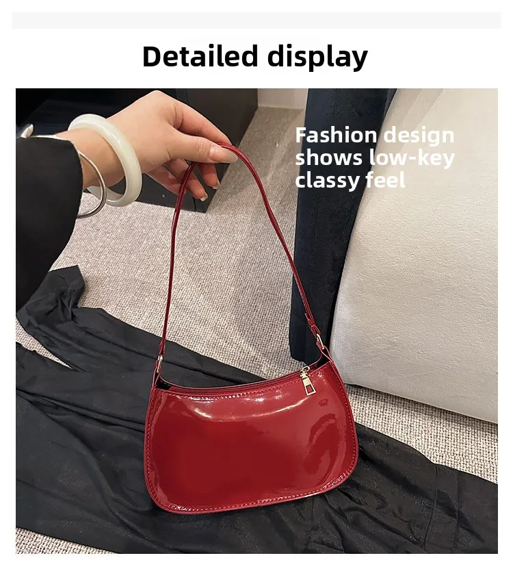 Glänzende Lackleder-Unterarmtasche Einfarbige Damen-Mini-Handtasche Modische Casual Schultertasche Tägliche Dating-Handtasche – Detail 4