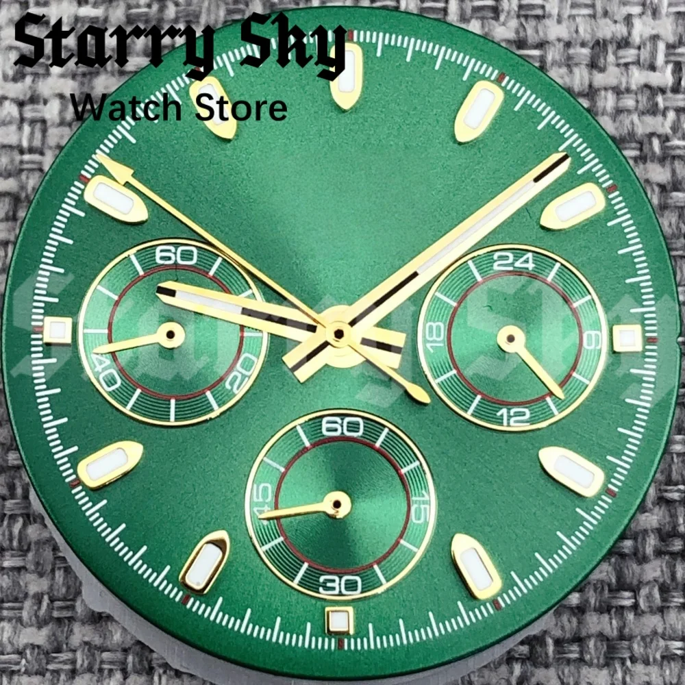 السماء المرصعة بالنجوم 30 مللي متر مؤشر الفضة/الذهب الأخضر الباندا ساعة الطلب 6 دبابيس ساعة اليد مع الأخضر مضيئة مناسبة لحركة الكوارتز VK63 #4