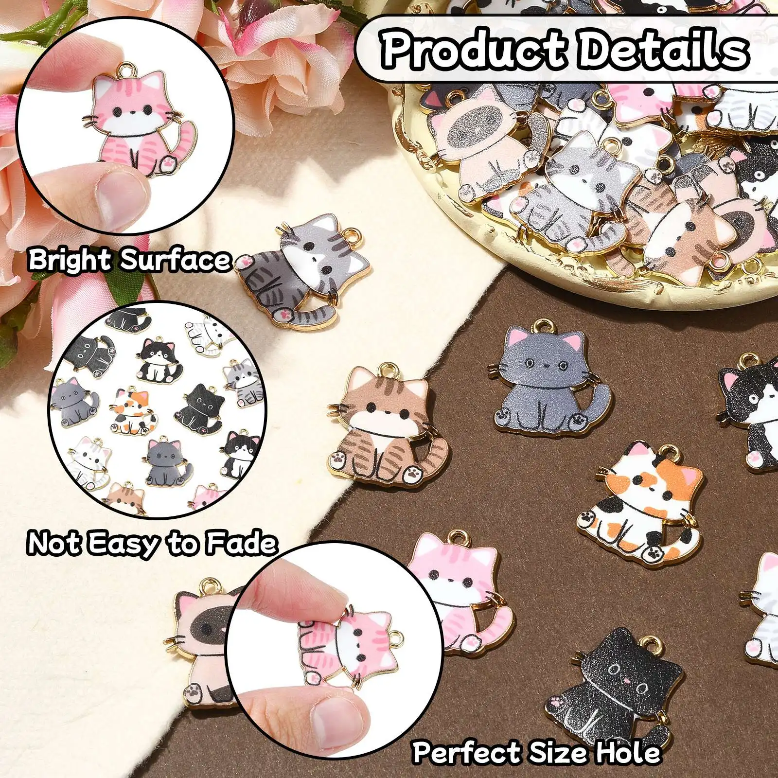45Pcs 9 Styles Enamel Cat Charms Pendant Cute Kitten Animal Charms Small Flower Cat Charms for Jewelry