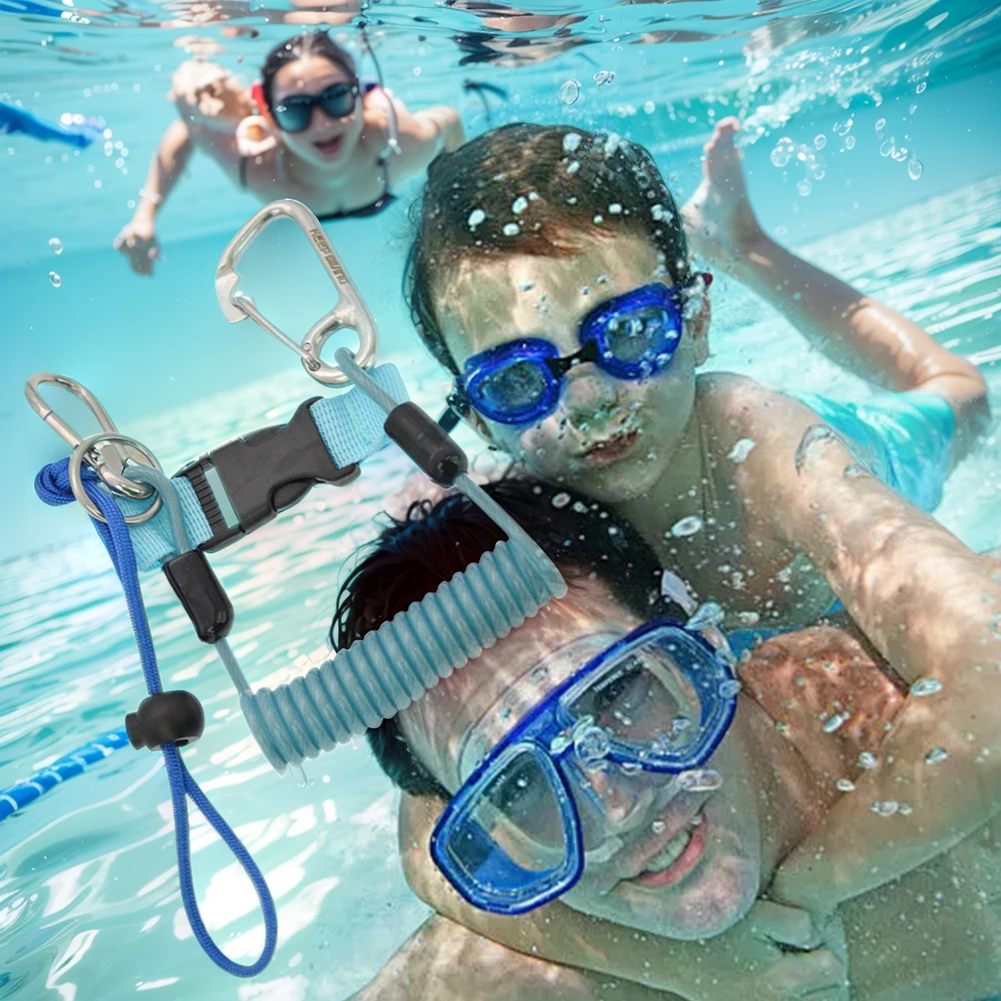 Diving Spiral Spring Coil Rope with Quick Release Buckle Scuba Diving Coil Landyard Stainless Steel Diving Sports Accessories