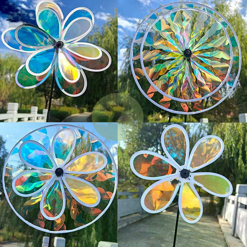 Piece Fruit Garden Reflective Six Color Dazzling Sunflower Windmill Outdoor Lawn Yard Bird-Scaring Wind Spinner Kids Toys 1