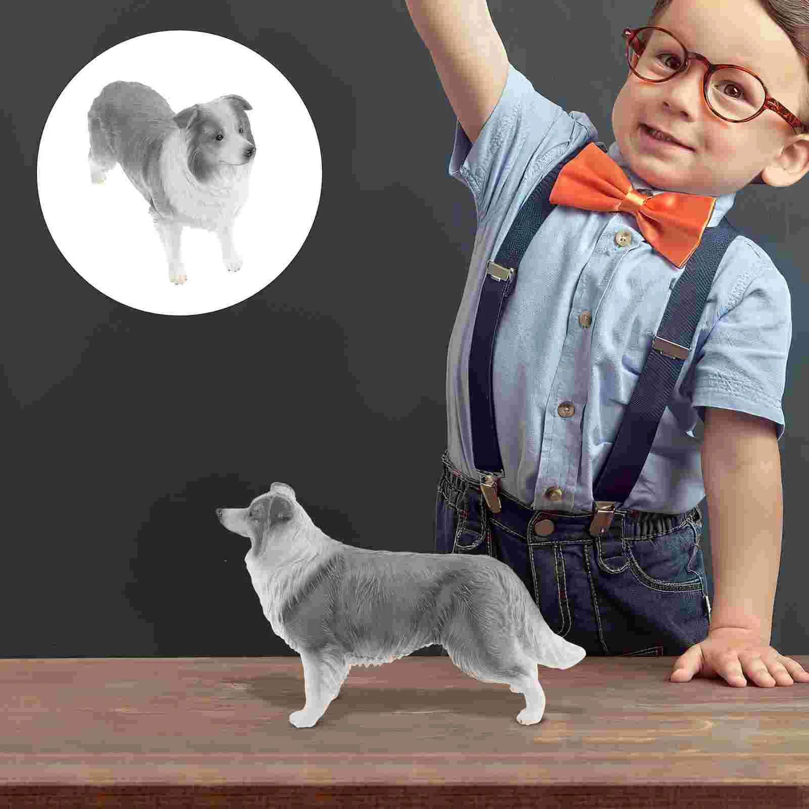 

Children’s Toys Border Collie Model Cartoon Dog Ornament Standing Statue Decor Solid Puppy Figurine For Kids Grey