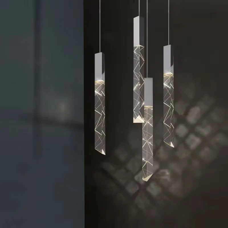 Luxury K9 Crystal LED Pendant Lights Duplex Stair Hanging Lamp For Living Room Bedroom Hotel Shop Customizable Lighting Fixtures