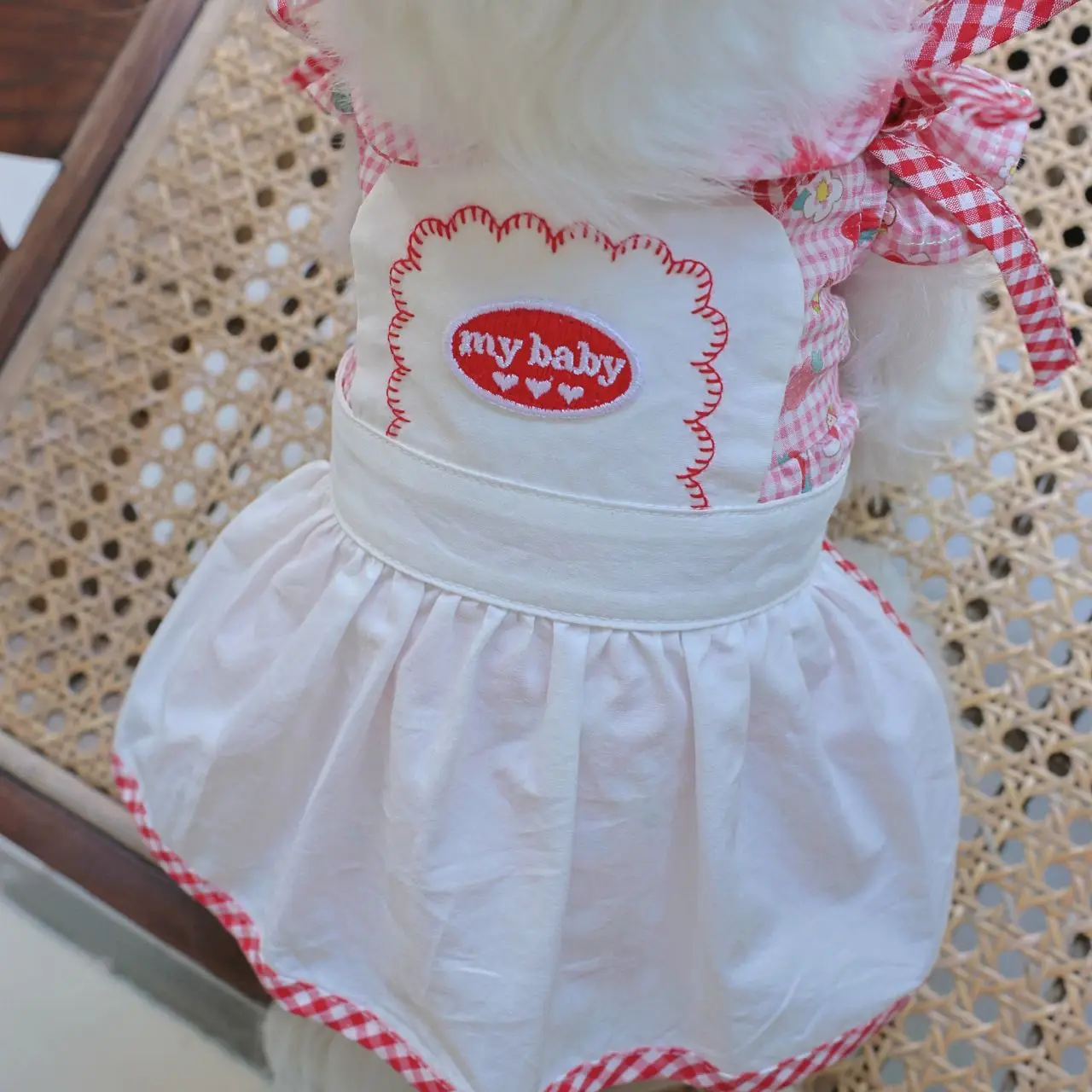 Pet Embroidery Pure Cotton Plaid Apron Pet Skirt Small Dog Skirt Puppy Clothes Dogs Dress for Small Dogs Dog Christmas Clothes